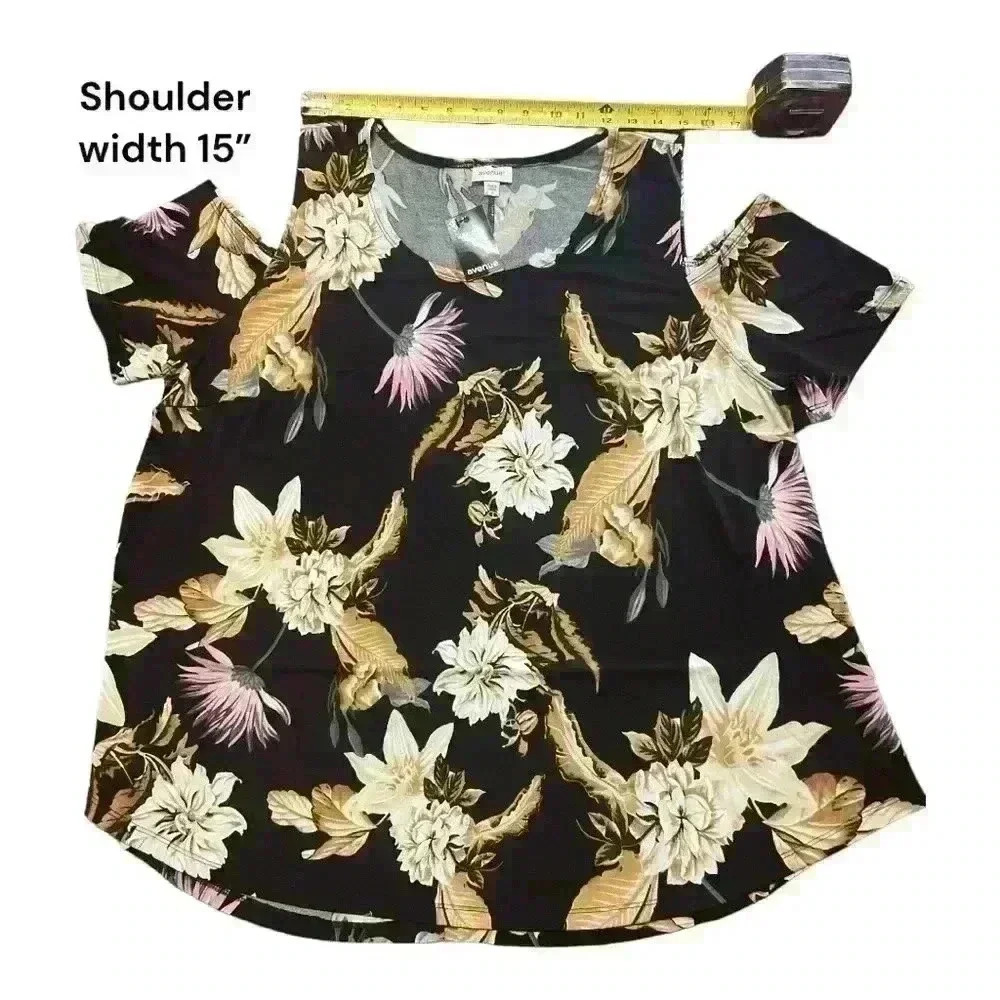 🆕City Chic Black Floral Cold Shoulder Print Top - Picture 8 of 13